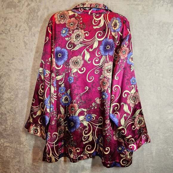 Amoureuse 2-Piece Satin Pajama Set 3X Floral Button Shirt Elastic Waist Pants - Picture 10 of 15